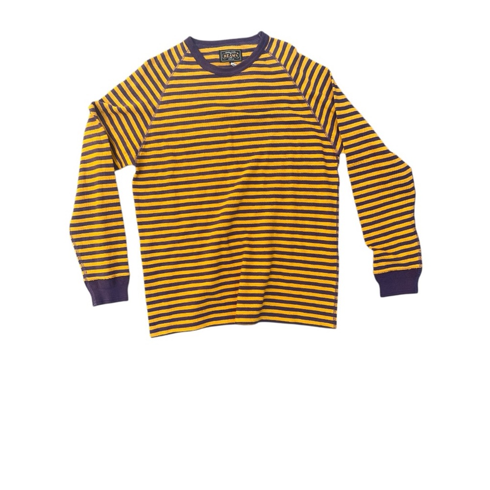 BEAMS Japan Raglan Crew Purple and Yellow Striped Long Sleeve Tee